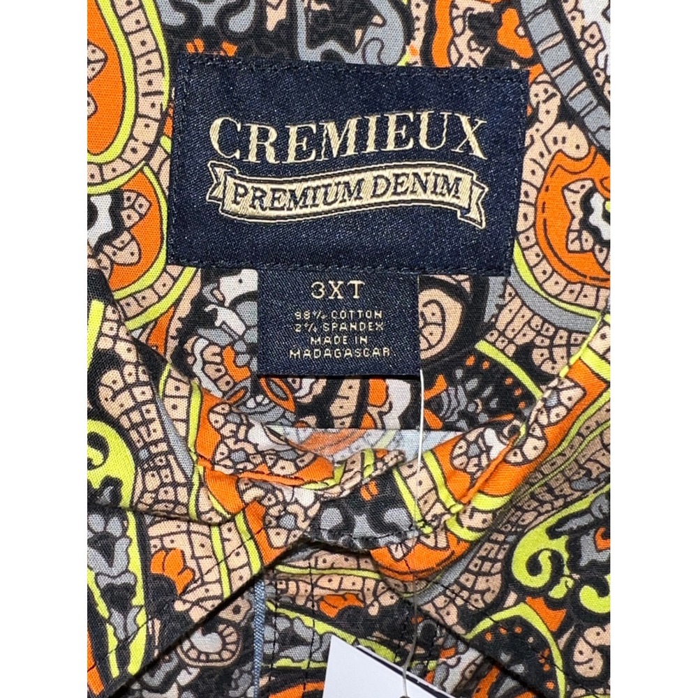 NEW Cremieux Premium Denim Mens 3XT Paisley Stretch Button Shirt Orange Black - Picture 4 of 5